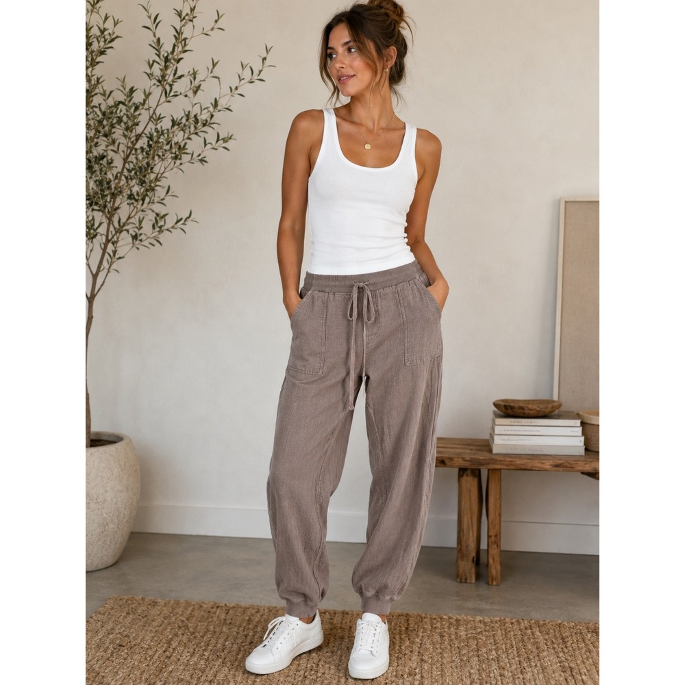 Bobi Los Angeles Gauze Joggers Mauve Taupe Cotton Drawstring Pants Small